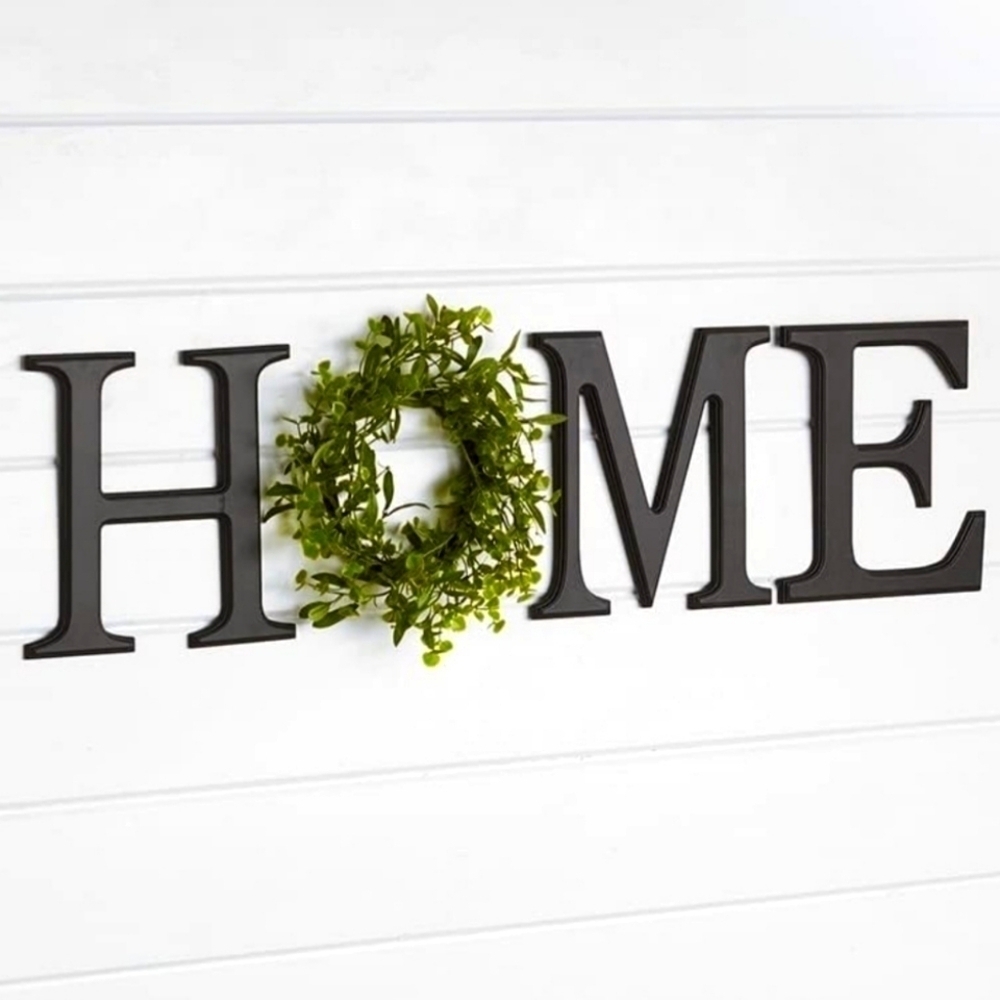 Decorative Home Sign | Farmhouse Letters Wall Decor with Faux Wreath